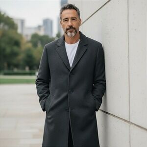 Michael Kors Dark Gray Coat Wool Cashmere Blend Winter Peacoat‎ Size 42L Long